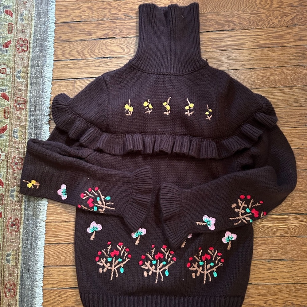 Brown Anthropologie embroidered turtle neck sweater